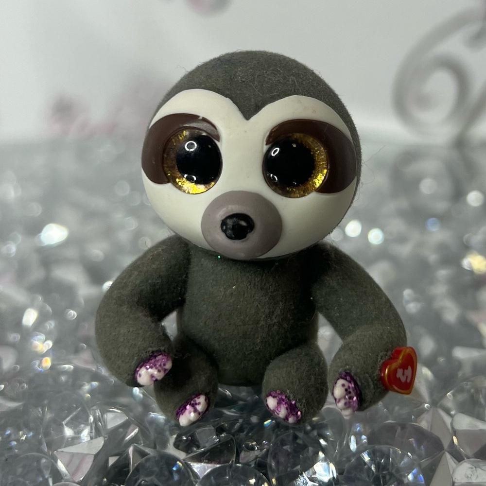 Ty Sloth action figurine mini Toy - Gray and Brown sparkly purple hands eyes